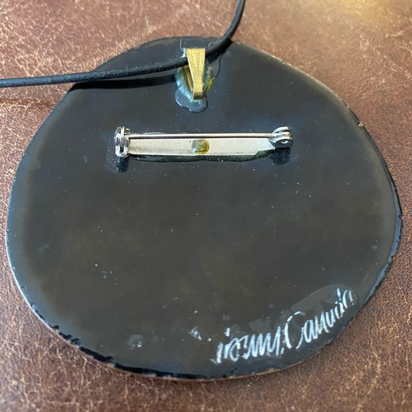 Artisan-made signed pendant/brooch. Dreamy green circles. Vintage 70s! - Picture 5 of 8